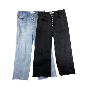 TNR Jeans Wide Leg Cropped Denim Pants Women's Size 30 Button Fly Raw Hem Lot 2